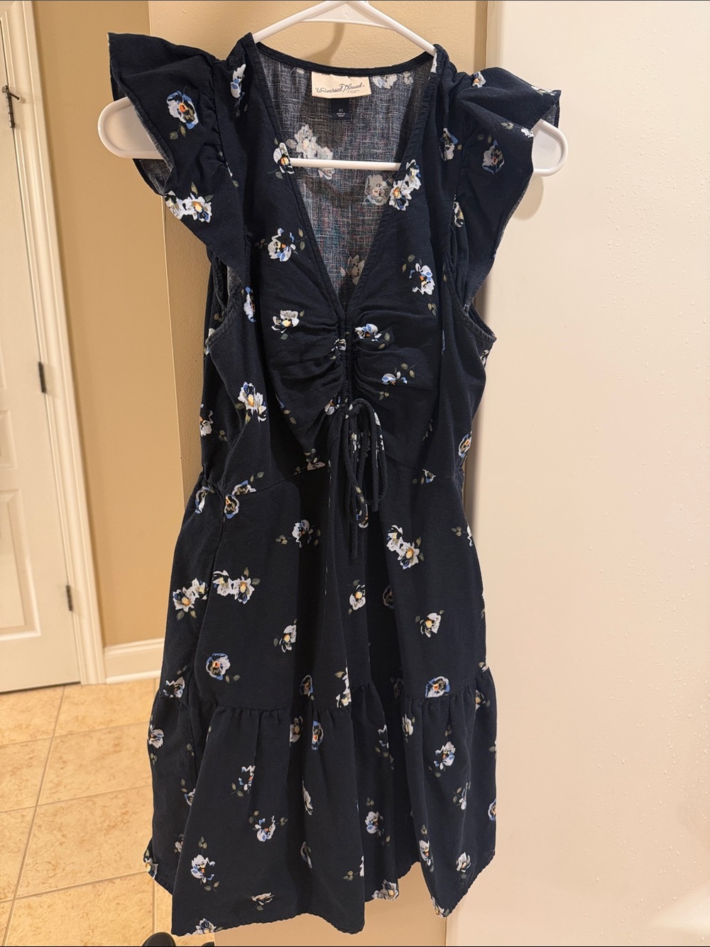 Universal Thread Navy Blue Floral Tie-Front Dress XS